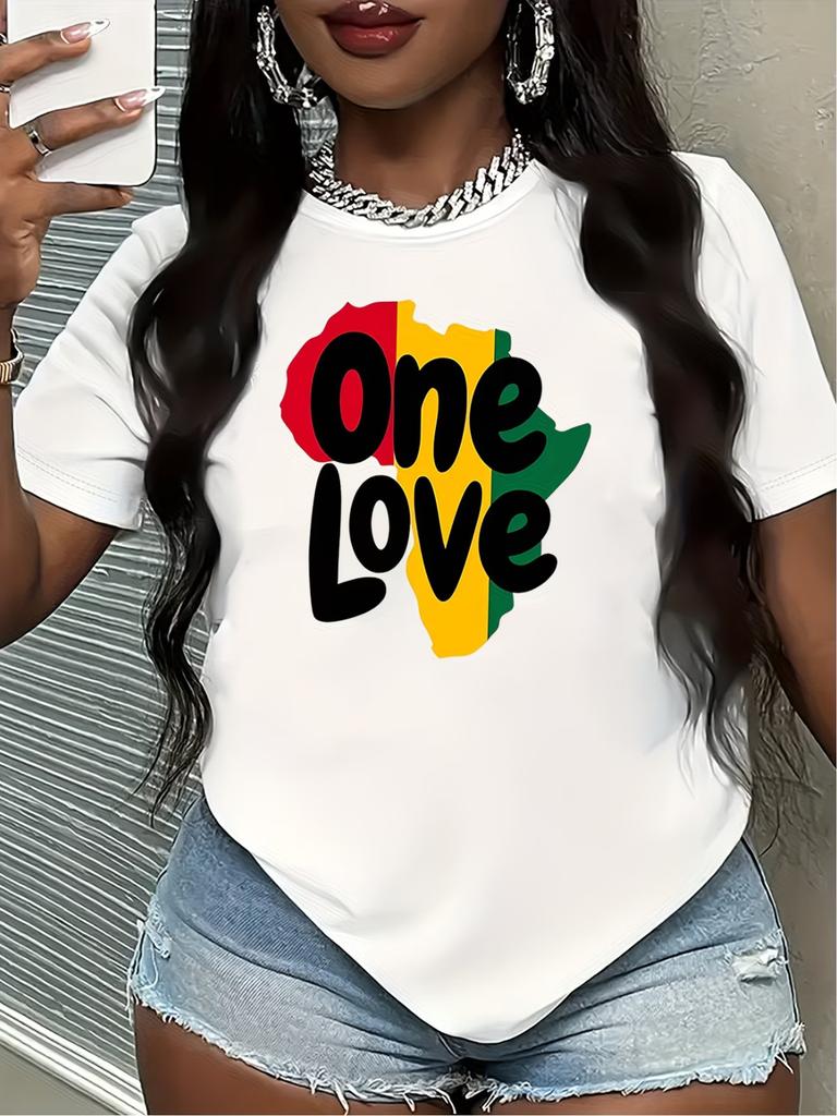 Повседневная футболка с круглым вырезом и коротким рукавом с принтом ONE LOVE