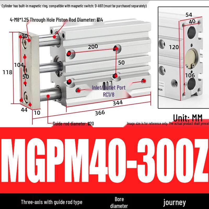 Compact Three-Axis Pneumatic Guided Rod Cylinder 12/16/20/25/32-10/20/40/50/75z