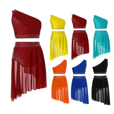 Детский комплект из 2 предметов для девочек, танцевальный наряд, балетный гимнастический купальник, спортивный укороченный топ с юбкой-пачкой, лирическое танцевальное платье