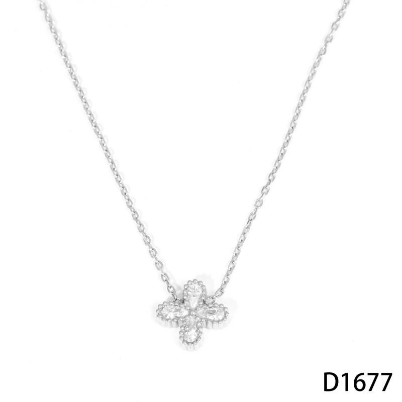 Stainless Steel Zircon Flower Jewelry Set Gold Plated Necklace Bracelet Women