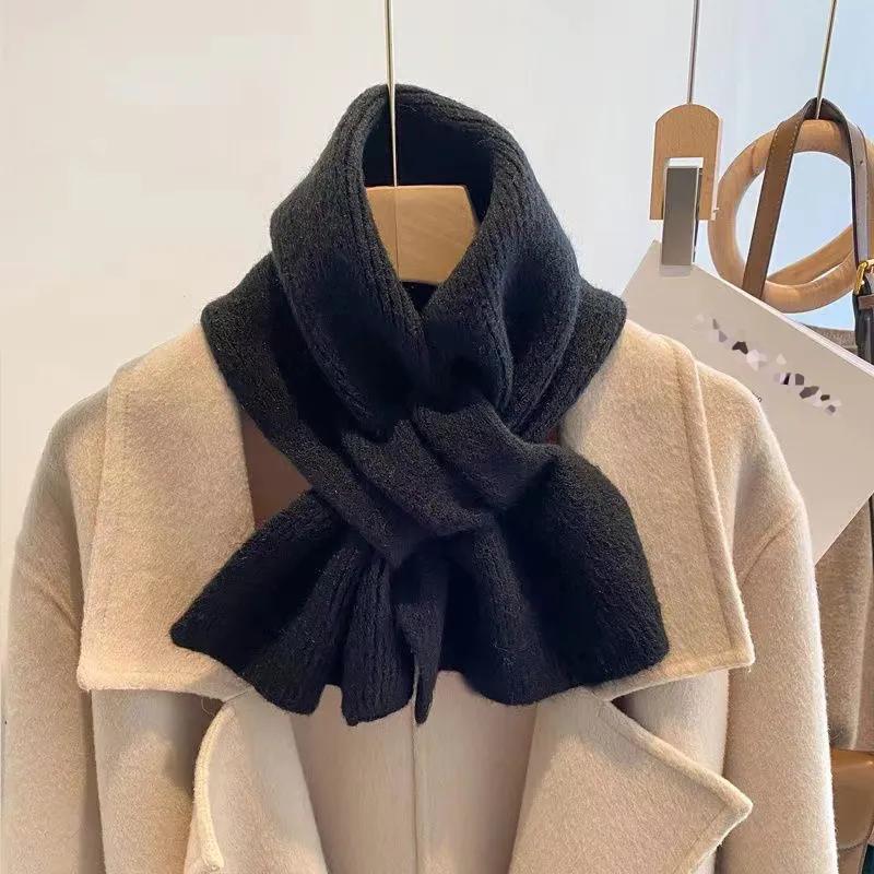 WTEMPO Winter Windproof Cold-proof Warm Soft Knitted Scarves Women's Autumn Solid Color Thickened Casual Pleated Woolen Scarf