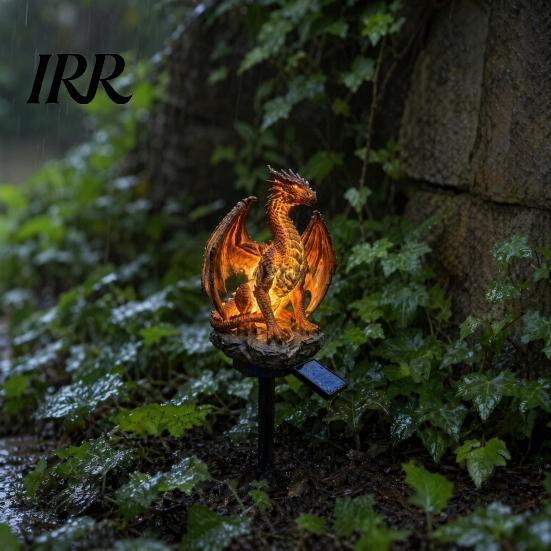Warm Light Solar Lantern Garden Light, Dragon Savage Statue, Wild Man Sculpture, Landscape Lighting Resin Outdoor Night Decor for Patio Yard