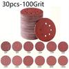 30PCS 5 Inch (125mm) Round Sandpaper, 8-hole Sanding Sandpaper, 60/80/100 Mesh, Suitable for Polishing