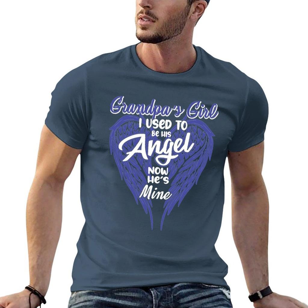 Wing Grandpa Grandpas Girl I Used To Be His Angel Now Hes Mine Tshirt Worker Basic Short Sleeve Tee
