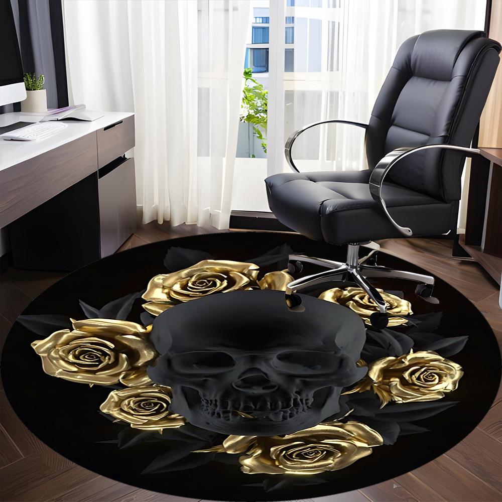1pc Skull Roses Chair Carpet for Office - Indoor Non-Slip Washable Polyester Fiber Carpet, Soft Comfortable Mat For Office yy250928064