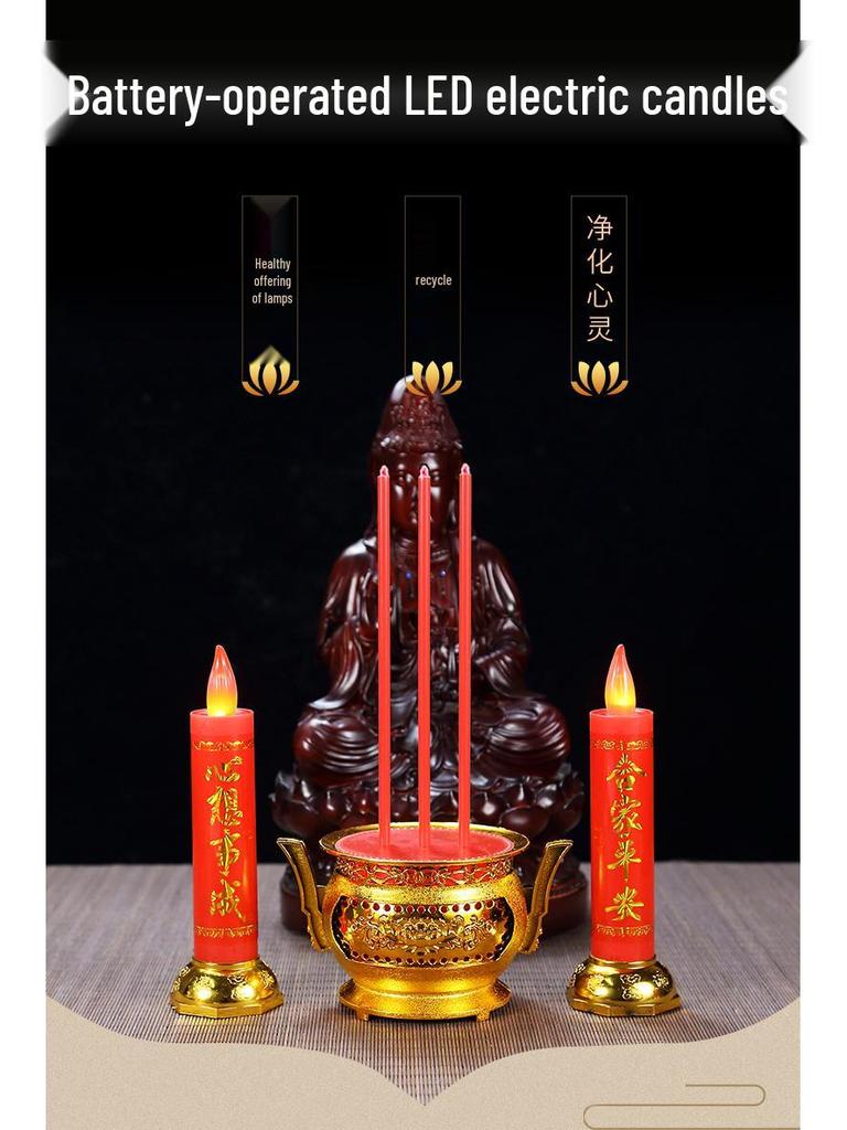 Red LED Battery-Operated Candle for Buddha Offering and God of Wealth Ornament