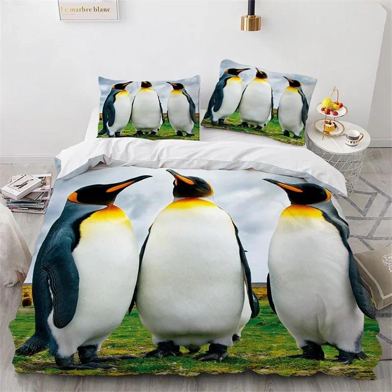Penguin Bedding Set Galaxy Starry Sky Comforter Cover for Boys Girls Cartoon Penguin Duvet Cover Cute Antarctic Animal Bed Set