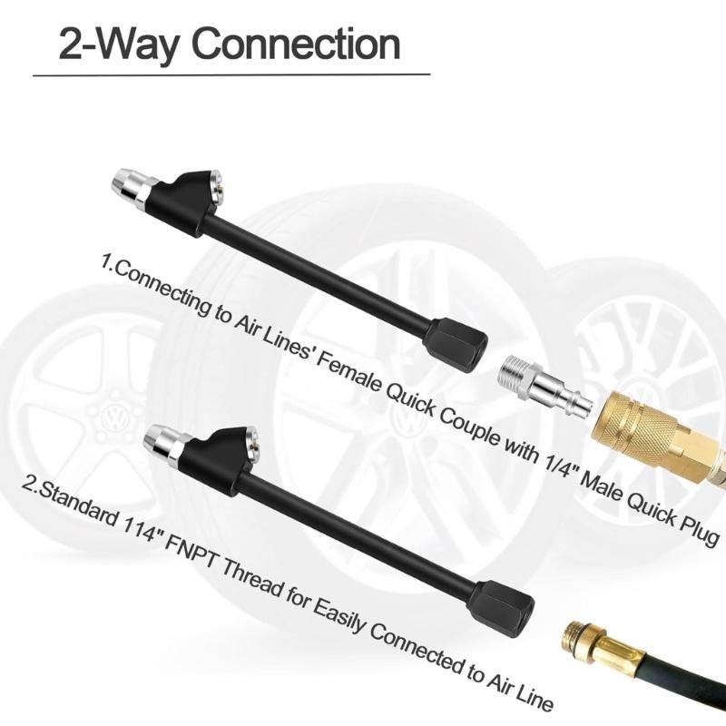 2 Way Connection Self-Locking Air Chuck 1/4Inch Double Head Air Chuck for Tire Inflator Gauges Air Compressor