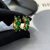 Серьги-кольца с зеленым элементом Cz для женщин, модные ювелирные изделия с застежкой из циркония золотого цвета