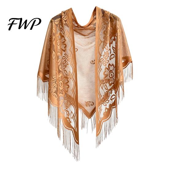 High-end Velvet Wrap Triangle Lace Shawls And Wraps with Tassels, Floral Sheer Evening Dress Shawl, Breathable Lightweight Spring Tassel Wrap, Perfect