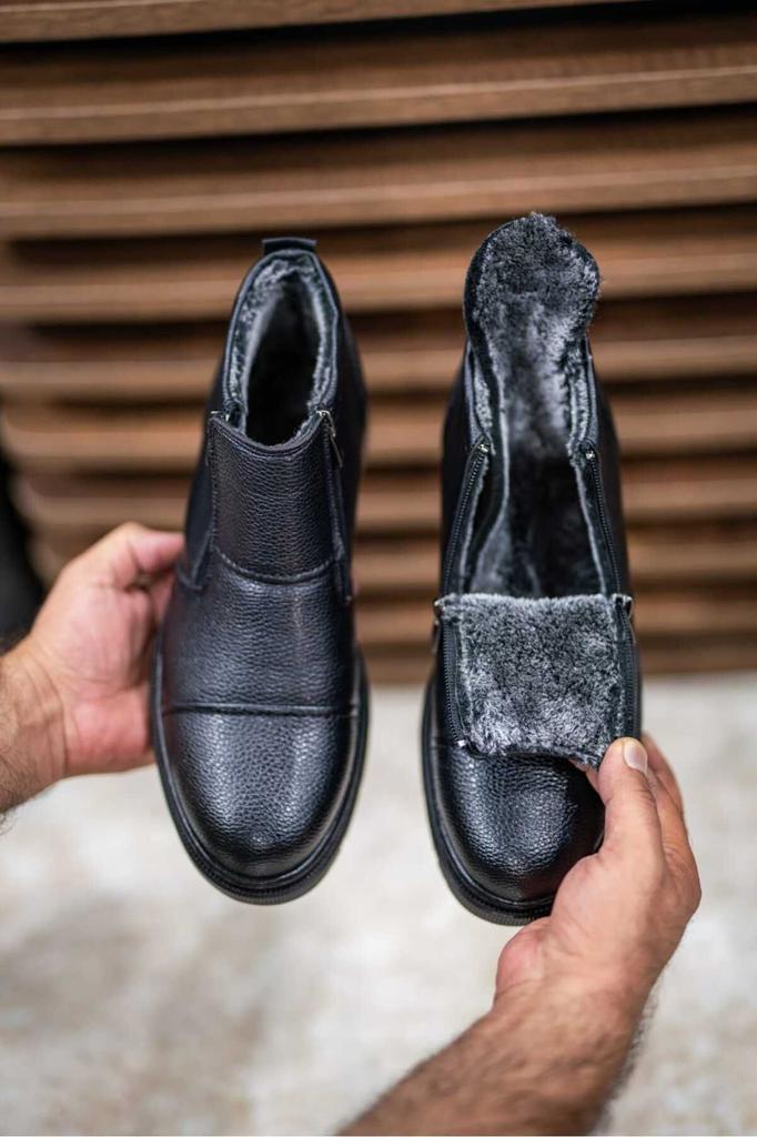 Men's Fashion Flat Heeled Booties Black Single Button Leather Daily Comfortable Orthopedic Boots Shoes