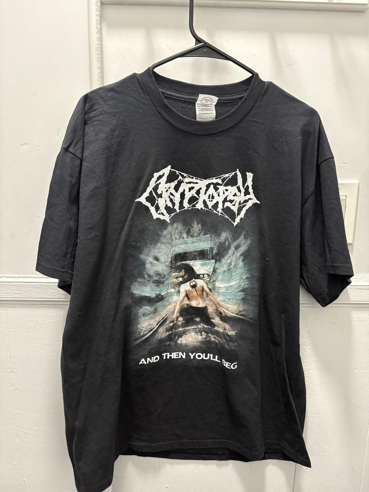 Винтажная футболка Cryptopsy Мужская XL Черная Delta And Then You039ll Beg Футболка с логотипом группы Унисекс