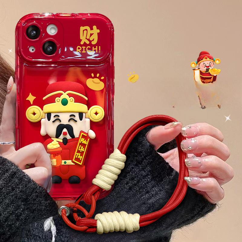 Applicable To Apple 15 Mobile Phone Case IPhone 14 Promax Lucky Cat Doll Lanyard 13 Flip Mirror 11/12
