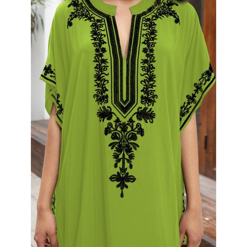 Женская мода лето весна цветочный узор принт рукава 1/2 V-образный вырез свободная талия повседневные платья