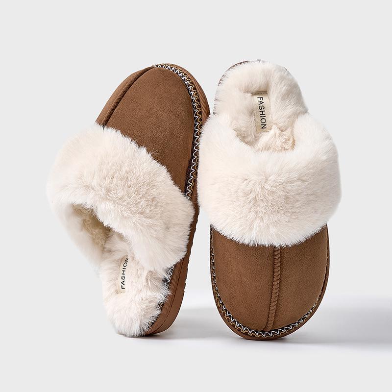 Fashion Kidmi Fashion Fuzzy Cotton Slippers For Women Indoor Non-slip Faux Fur Collar Fluffy Slides Winter Soft Cozy Plush House Shoes