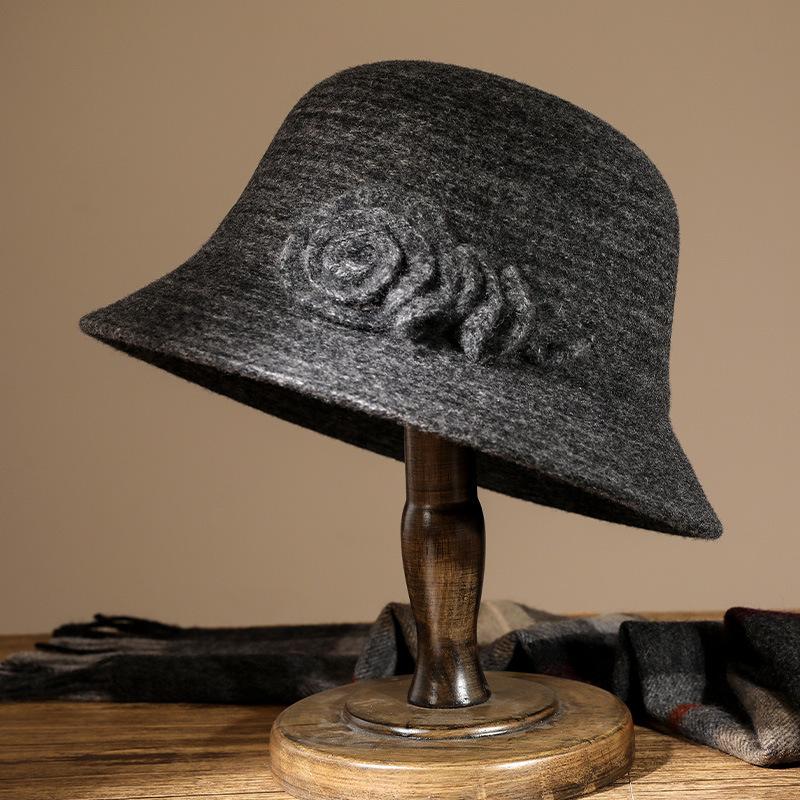 Hat Female Middle-aged Old Autumn and Winter Fashion Wool Basin Hat Old Lady Autumn Elegant Mother Hat Warm Bucket Hat