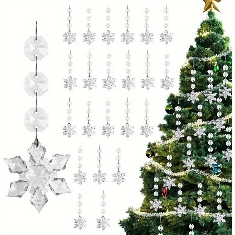 30Pcs Christmas Crystal Snowflaks Clear Hanging Ornaments Winter Decorations,Xmas Tree Chandelier New Year Party Decor Supplies