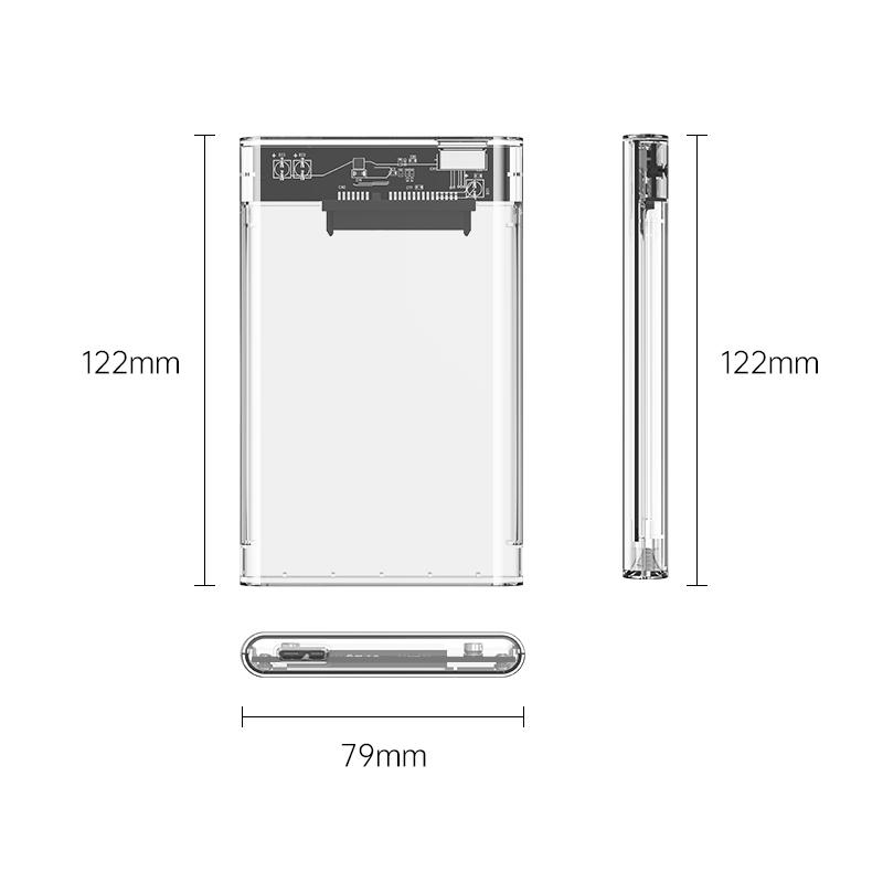 2.5'' External Hard Drive Enclosure USB 3.0 To SATA III Tool-Free Clear Hard Disk Case for 2.5 Inch 7mm 9.5mm SATA HDD SSD Max 6TB Support UASP