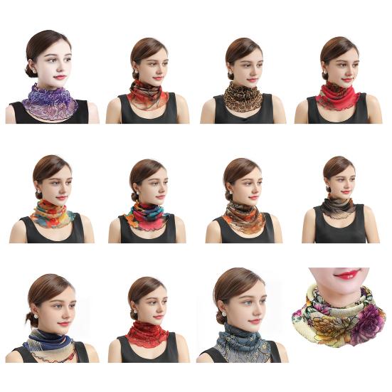 Yousheng Women Floral Chiffon Ring Scarf Neck Guard False Collar Elastic Bib Wraps Travel Scarf Versatile Accessory