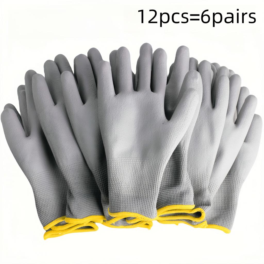 12-Pack Grey Gloves, Non-Slip Durable, Comfort Fit Knit Wristband, Tear Resistant,, for Gardening, Construction, Woodworking, and Auto Repair