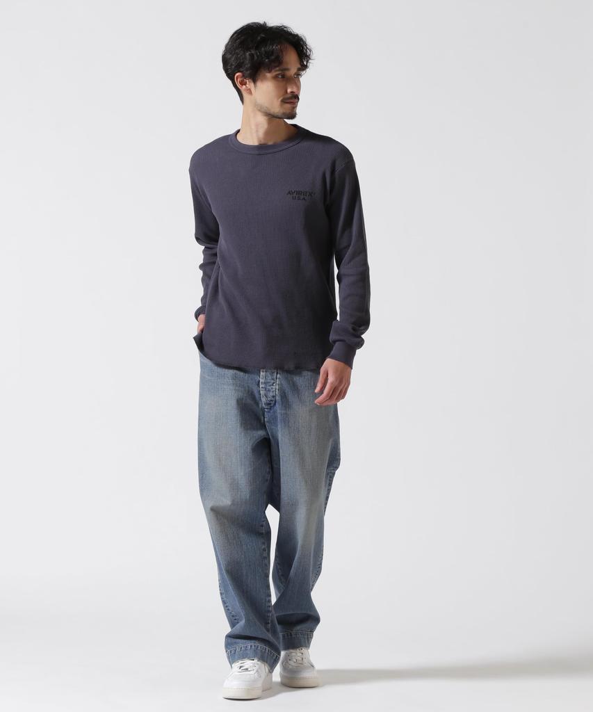 AVIREX MINI WAFFLE Long Sleeve Size T-SHIRT, Men's T-Shirt, M, 410, Charcoal, 783-5130015