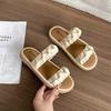 Popular Internet celebrities white retro word flat slippers female 2025 new summer wear fairy wind French cool slippers