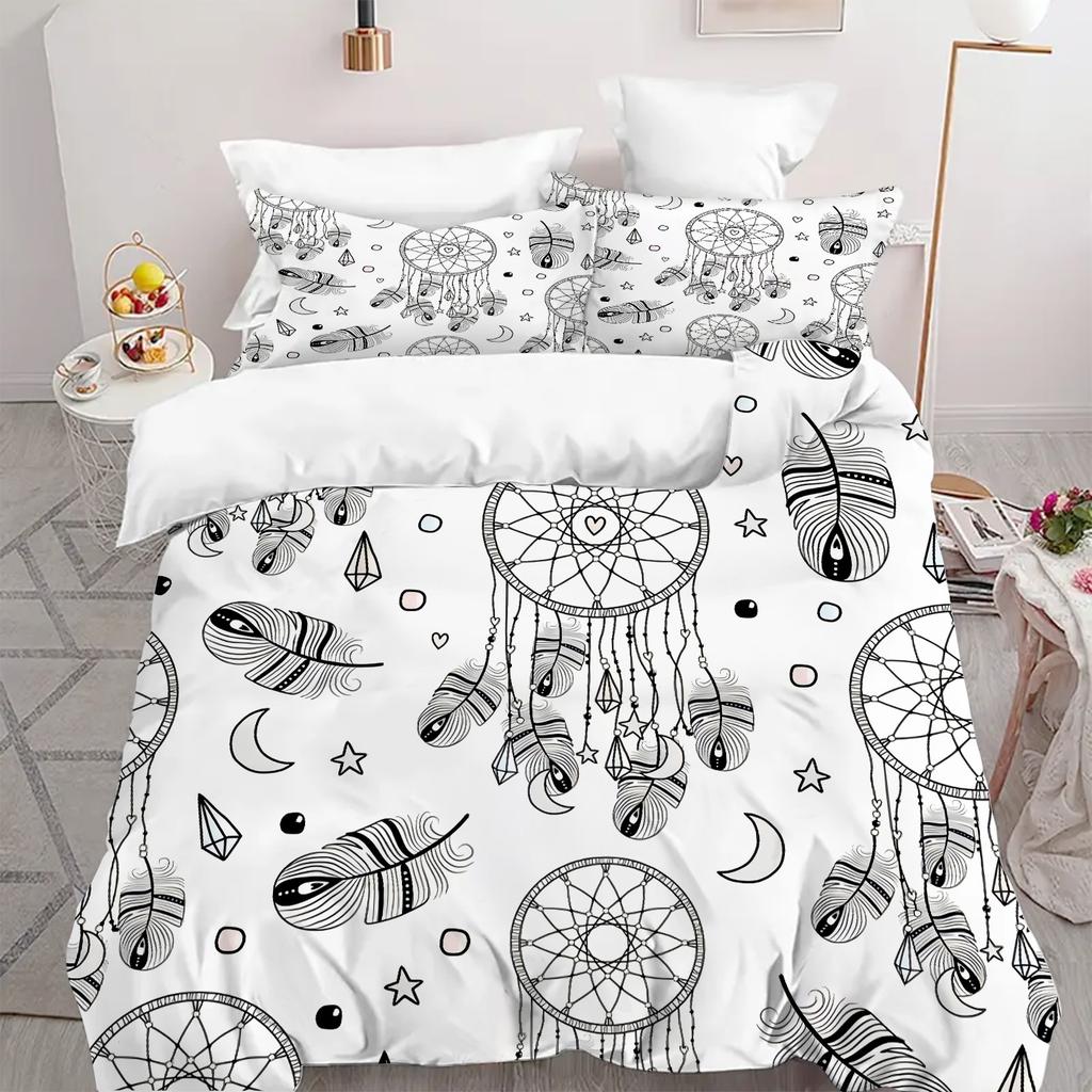 Moon Dreamcatcher Feather 3D Printed Bedding Cover Pillowcase Elegant Bohemian Style Duvet Cover For Teens Adults Quilt Cover
