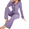 Women's Pajama Set Long Sleeve Top And Wide Leg Long Pants Lounge Set Casual Slim 2 Piece Pjs Sleepwear