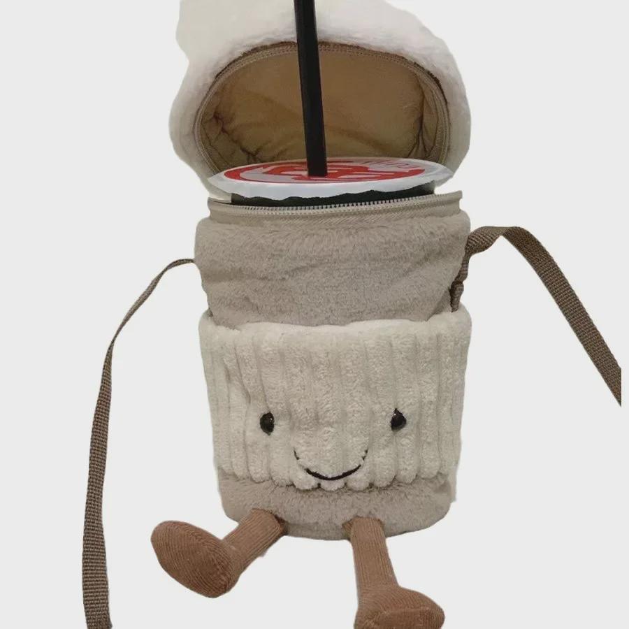 Набор из британского мультяшного кофе и сумки-мессенджера: Женская плюшевая игрушка и подарочный пакет для чашки молочного чая