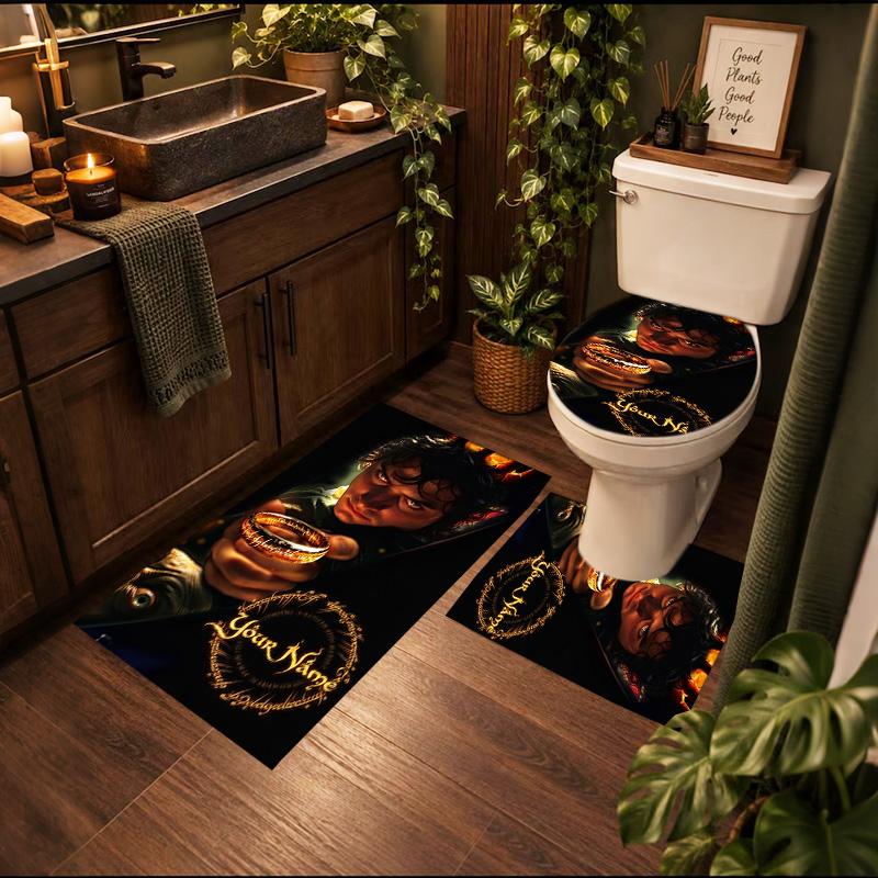 Lord Rings 3Pcs Personalized Customization Bathroom Mat Nonslip Floor Mat Set Toilet Lid Bathroom Mat Bathroom Absorbent Door Mat Decoration