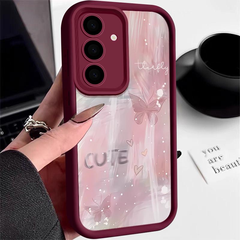 Розовый градиентный чехол с бабочкой для Samsung Galaxy S25 S24 S23 S22 Ultra S24 FE A14 A36 A15 A35 A55 A53 A54 A16 A56 TPU чехол для телефона