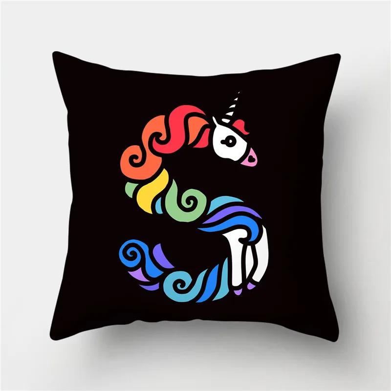 Буквы Единорог Наволочка Полиэстер Принт Наволочка Диван Декор Подушка Дом