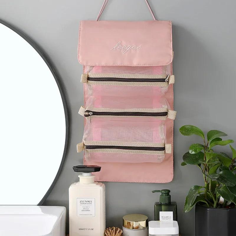 Складная косметичка для хранения туалетных принадлежностей, съемный влагозащищенный отличный набор 4 в 1, женские складные сумки для макияжа на шнурке