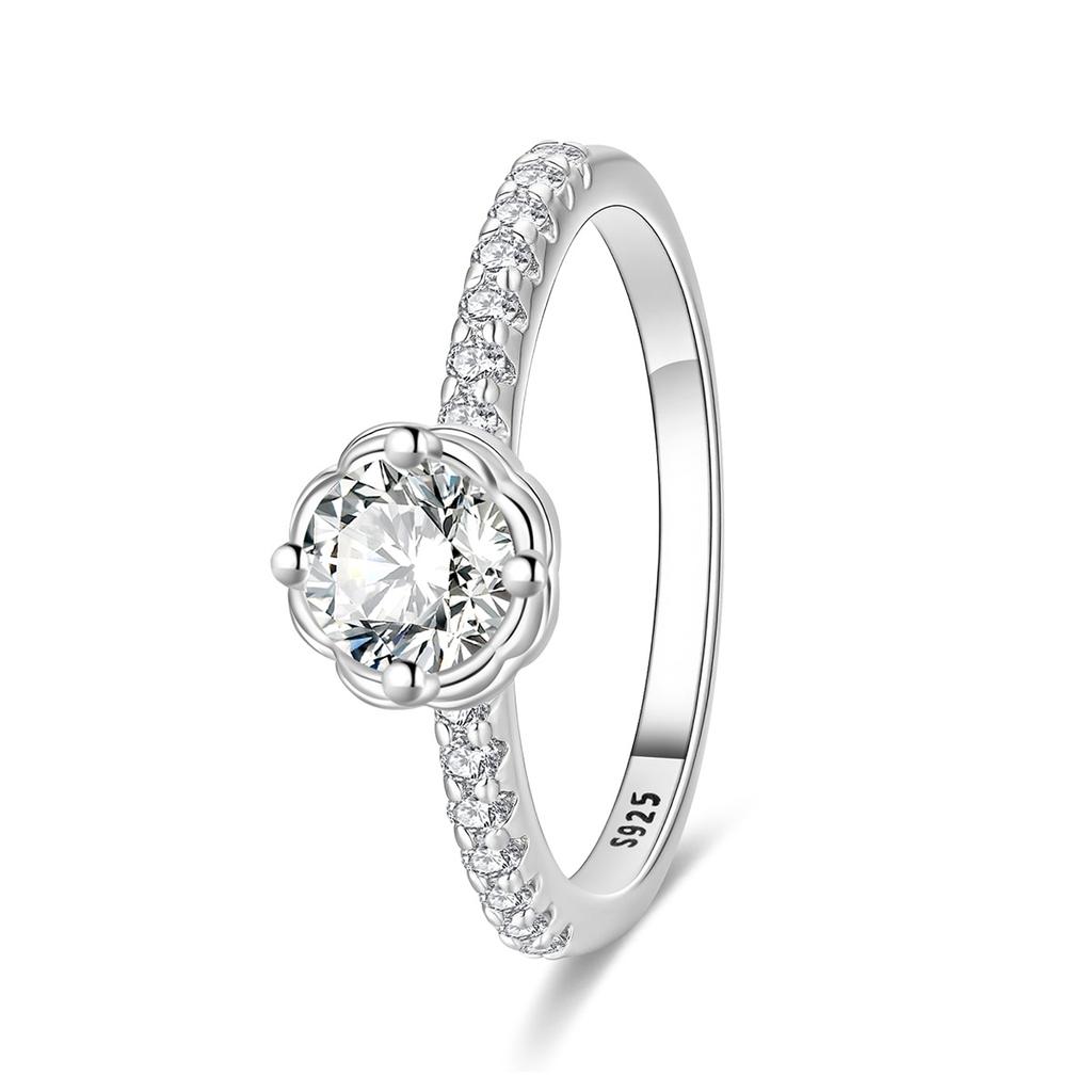 925 Sterling Silver Floral Halo Ring Round Cut CZ Solitaire Engagement Ring for Women Wedding Anniversary Fine Jewelry Gift