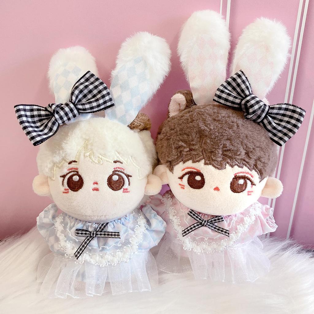 Alice-style Dress & Bunny Ear Head Dress Set for 10cm Plush Toy, Pink, Kigurumi, Accessories, Otaku, Doll, Mascot, Kpopdoll, Costume [Used]