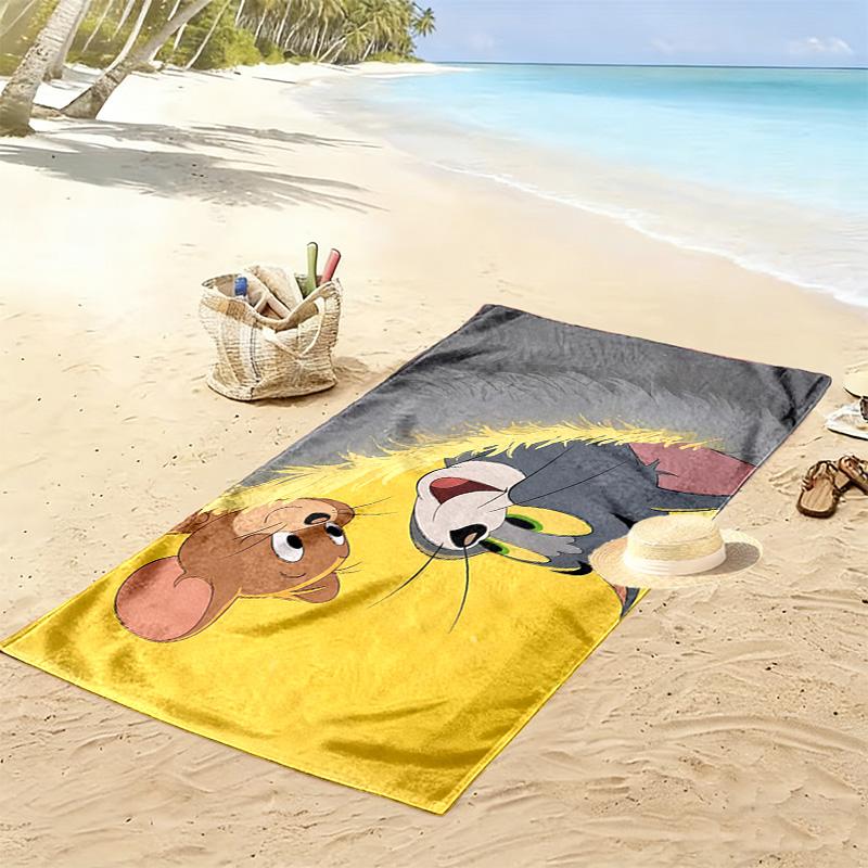 Tom and Jerry Print Beach Towel, Large Soft Quick Dry Towel for Beach Camping Swimming