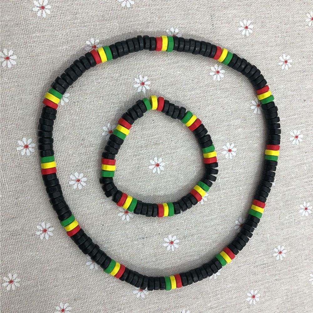 Хип-хоп эластичный браслет ожерелье ручная веревка ретро деревянные бусины комплект ювелирных изделий студент