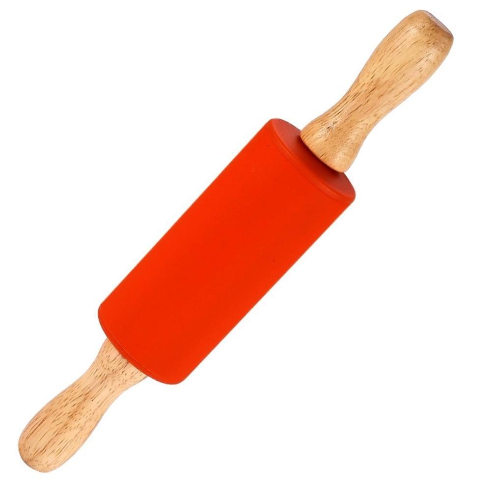 Multicolor Silicone Rolling Pin Wooden Handle Flour Roller New Pastry Dough Roller  Baking Tool