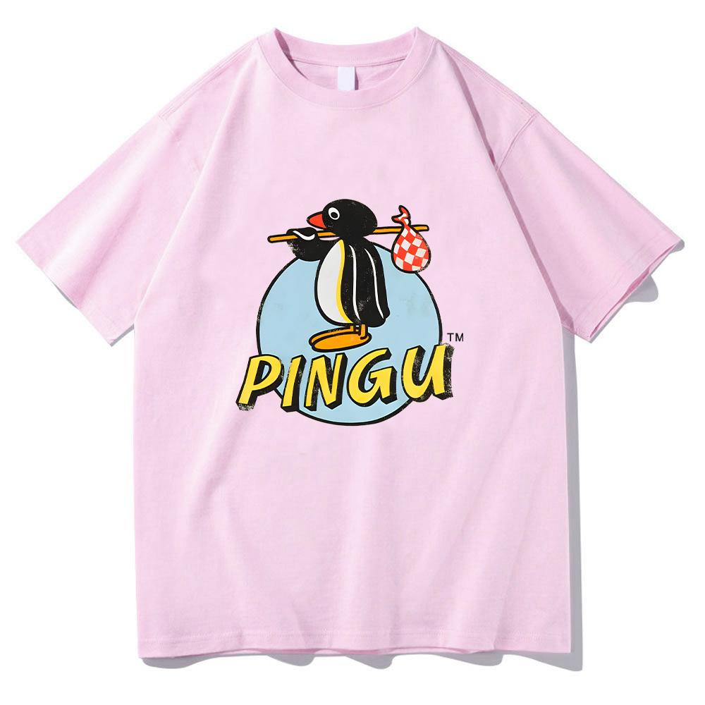 Pingu Классический Логотип Натуральная Футболка Женская Мужская Круглый Вырез Пингвин Футболка Одежда в Стиле Харадзюку Классическая Удобная Шикарная Одежда Y2K