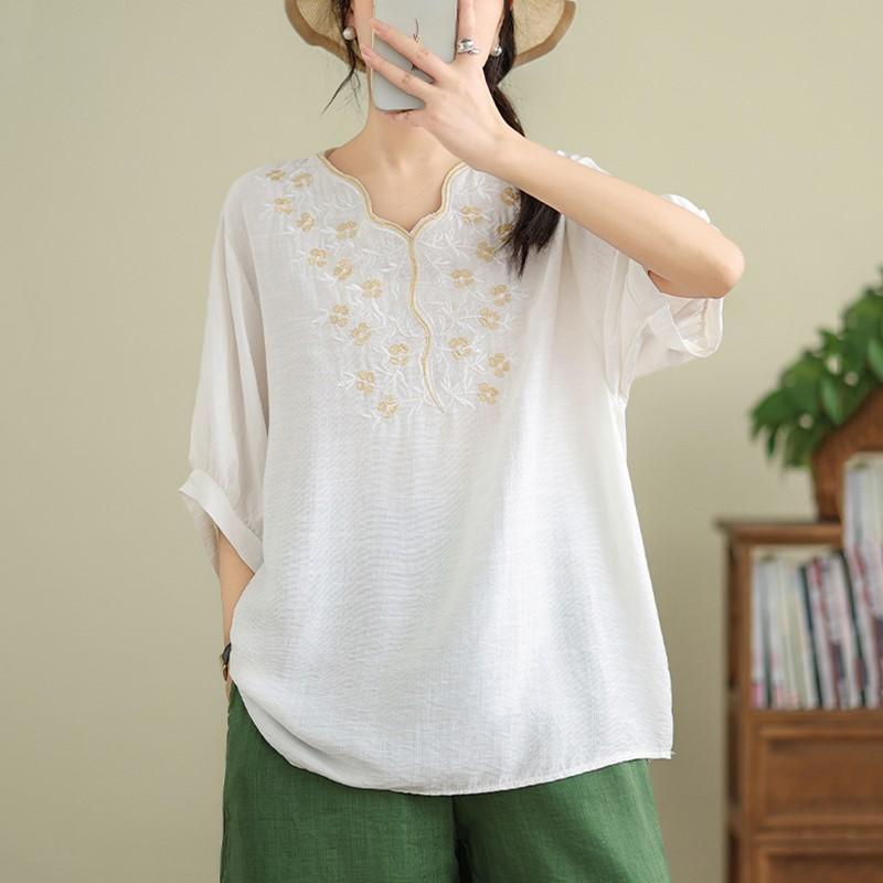 Винтажная повседневная свободная летняя футболка с короткими рукавами и цветочным принтом, топы, женская футболка