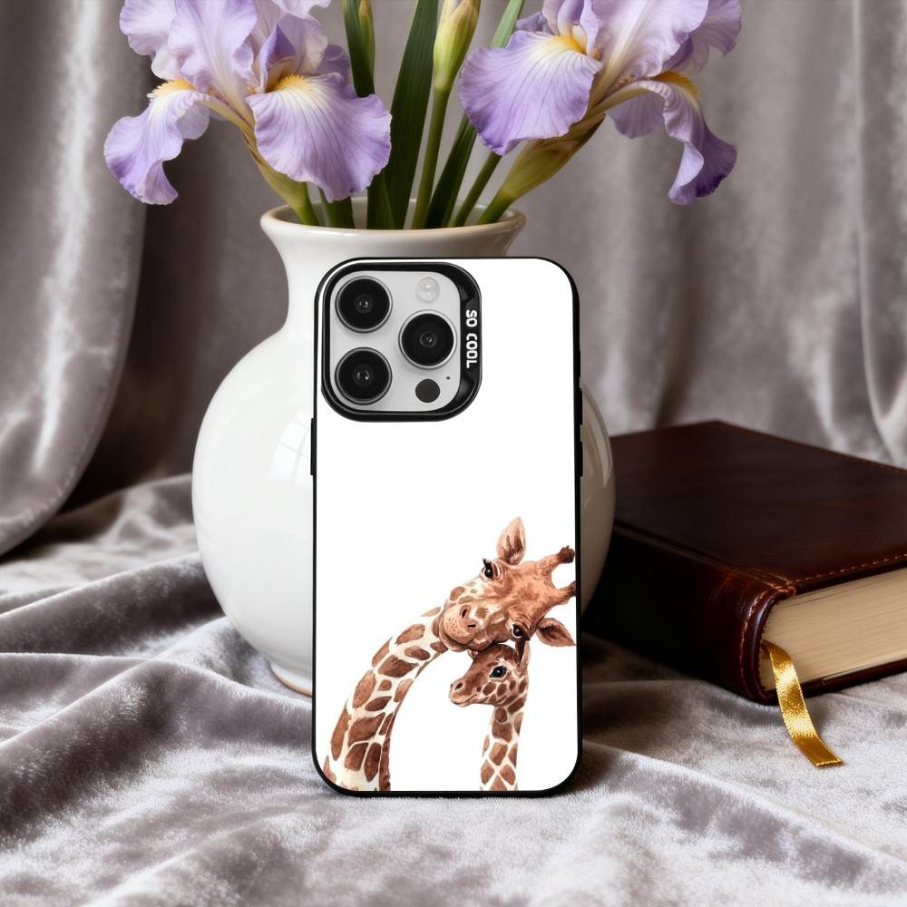 Towering Giraffe Art Phone Case For iPhone17,16,15,14,13,12,11 Plus,Pro Max Black Candy silver phone case