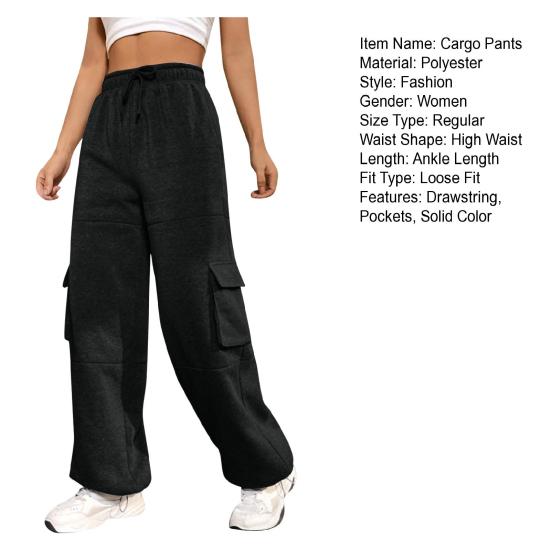 Брюки карго эластичные с высокой талией регулируемым шнурком длинные