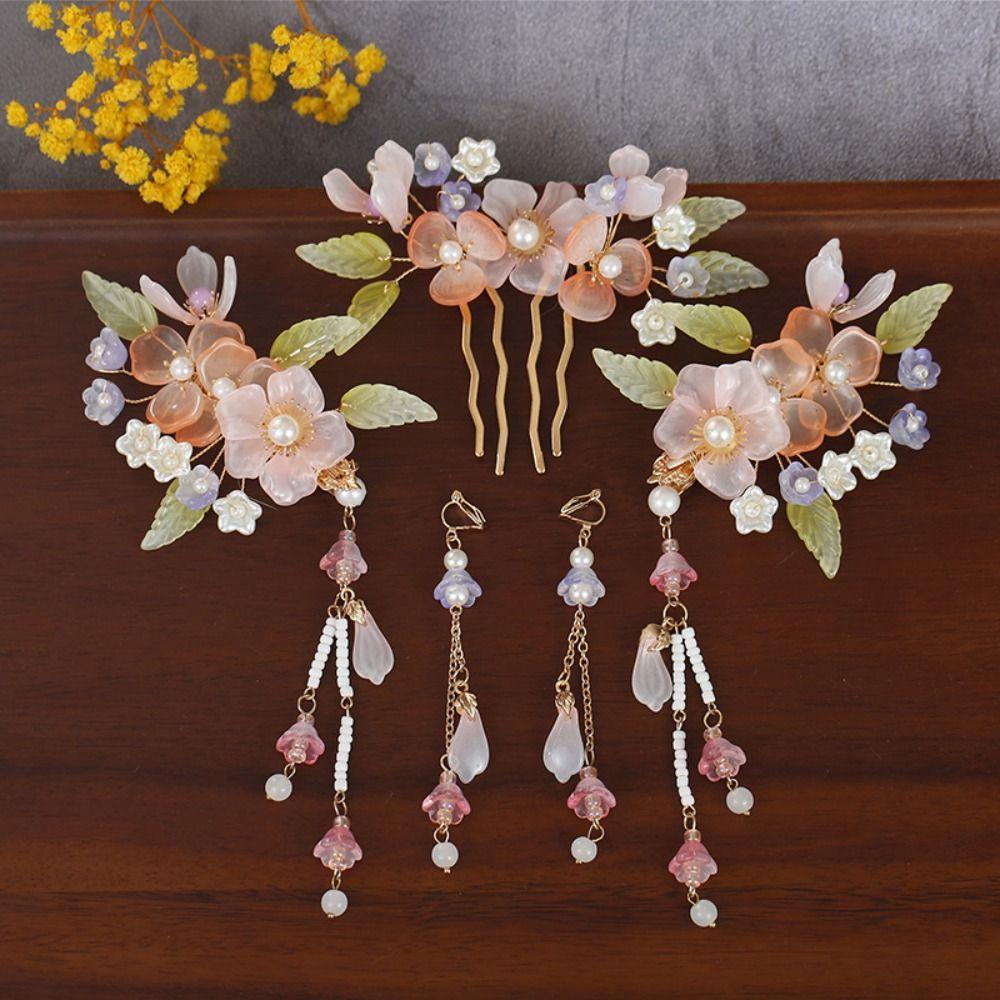 Tassel Bridal Headwear Flower Wedding Hair Accessories Exquisite Ancient Hair Stick Sets  Cheongsam