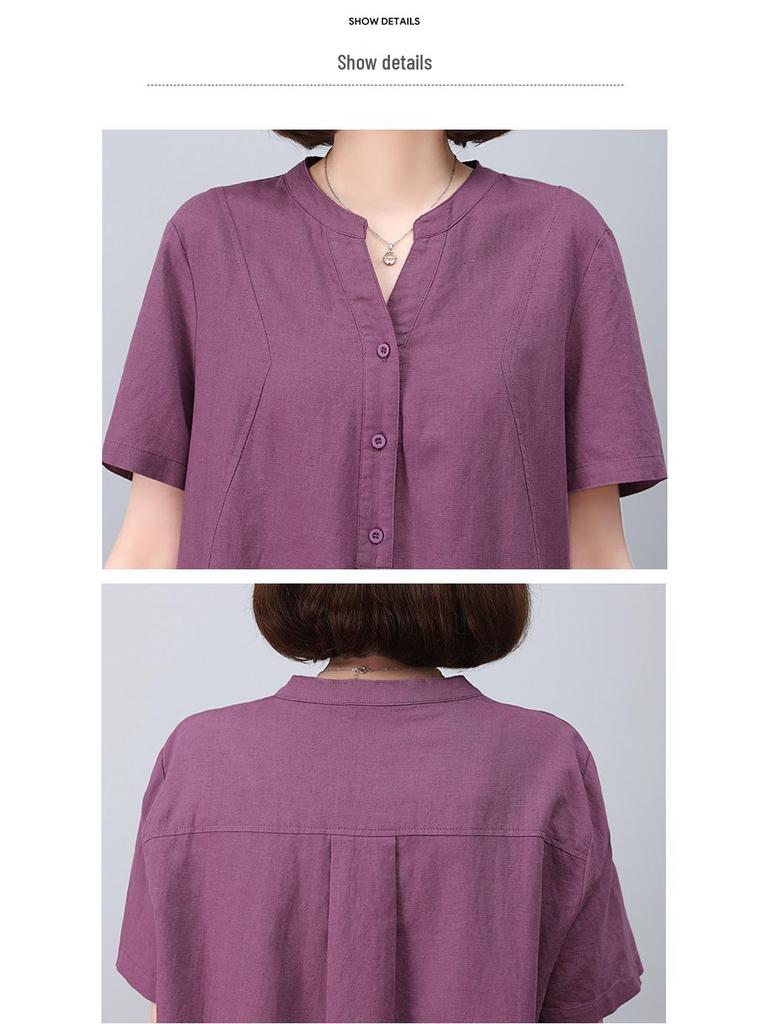 Летнее платье миди большого размера из хлопка и льна для женщин - Модный стиль, молодящий для мам среднего возраста