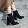 Elegant Women's Chunky High Heel Ankle Boots Autumn Winter Fashion Suede Side Zipper Female Short Boots Party Shoes Size 34-43