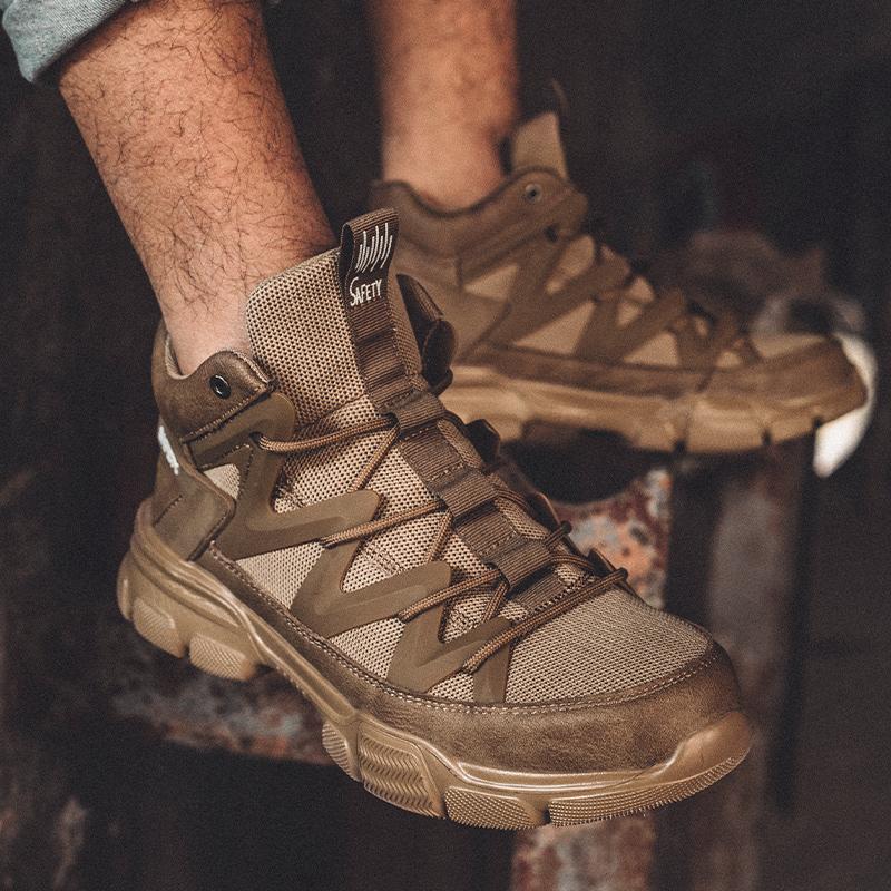 Men's Lightweight Breathable Safety Work Shoes Indestructible Shatterproof Comfortable Sneakers Plastic Head Design