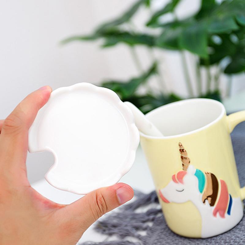 YOMDID Creative Unicorn Coffee Mug Practical Ceramic Cup Milk Coffee Tea Drinking Cups With Spoon And Crown Lid Drinkware 350ml