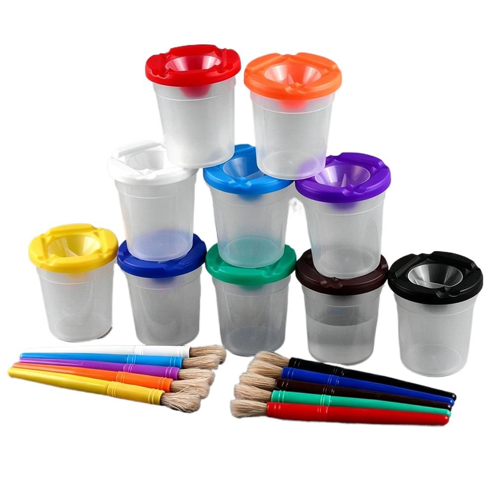 Kids Plastic Paint Cup Portable Colorful Toddler Art Craft Wash Container for Brush Cleaning Children's Drawing Supplies
