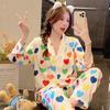 Romantic Colorful Heart Print Women's Pajamas Autumn and Winter New Home Clothes Long Sleeves + Pants Home Set