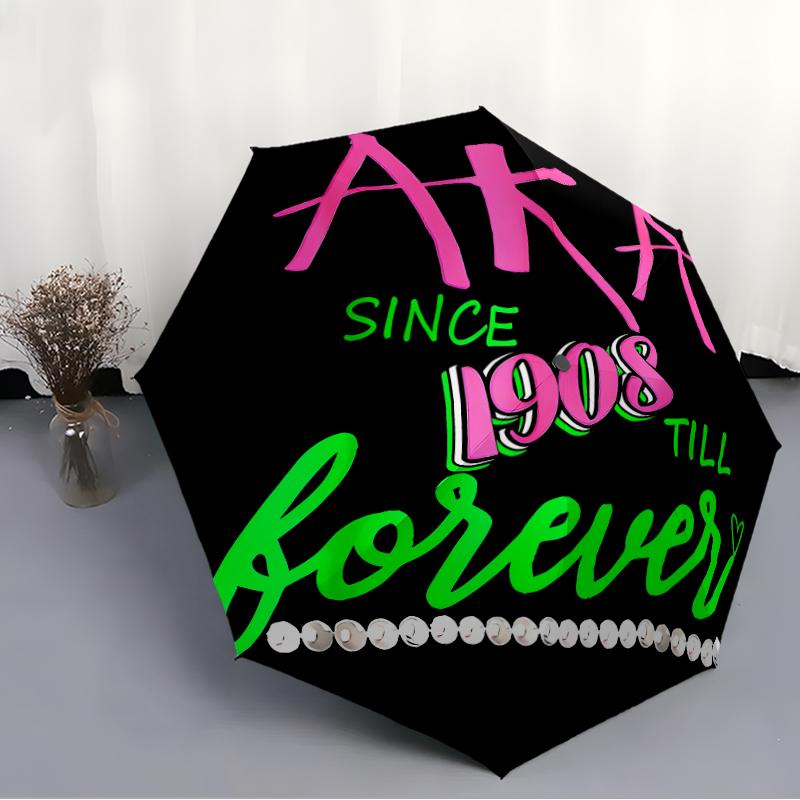 Автоматический зонт AKA logo2 Print, 8 ребер, железный каркас, пластиковая ручка, подходит для путешествий на открытом воздухе и на каждый день, идеальный подарок